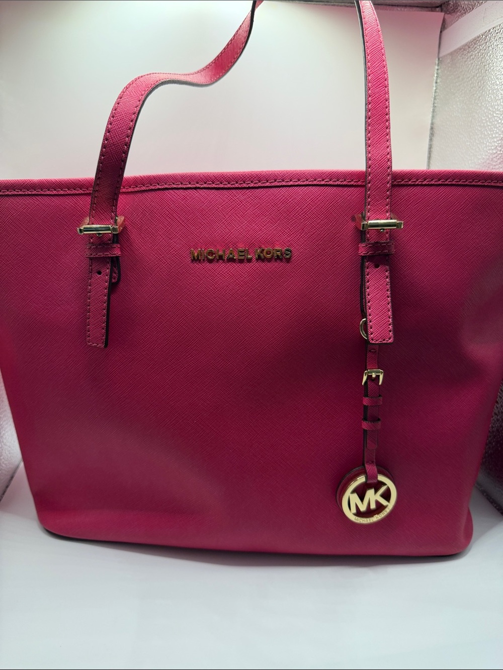 Michael Kors Fuchsia Saffiano Tote with Gold Hardware